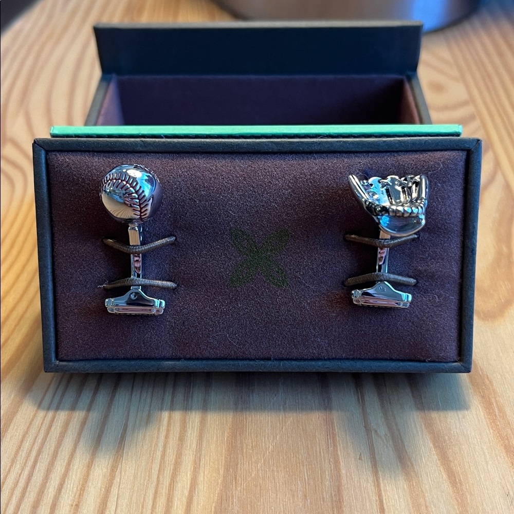 Thompson Silver Baseball Cuff Links